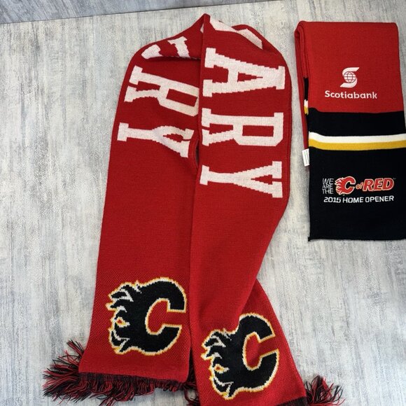 2 CALGARY FLAMES Scarfs One Reversable- Old Time Hockey NHL Forever Collectables - Picture 4 of 6
